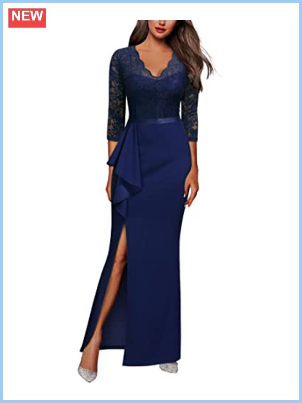 Floral Lace Ruffle Half Sleeve Formal Evening Party Dress